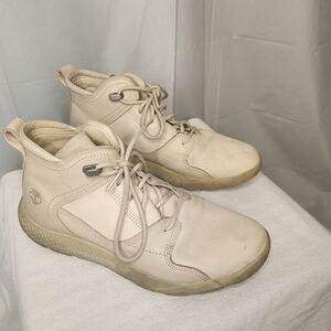 Cream Leather Lace-Up Boots